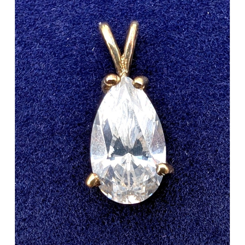 Pear Cut Cubic Zirconia Gold Tone Pendant Teardrop Faceted Stone Jewelry